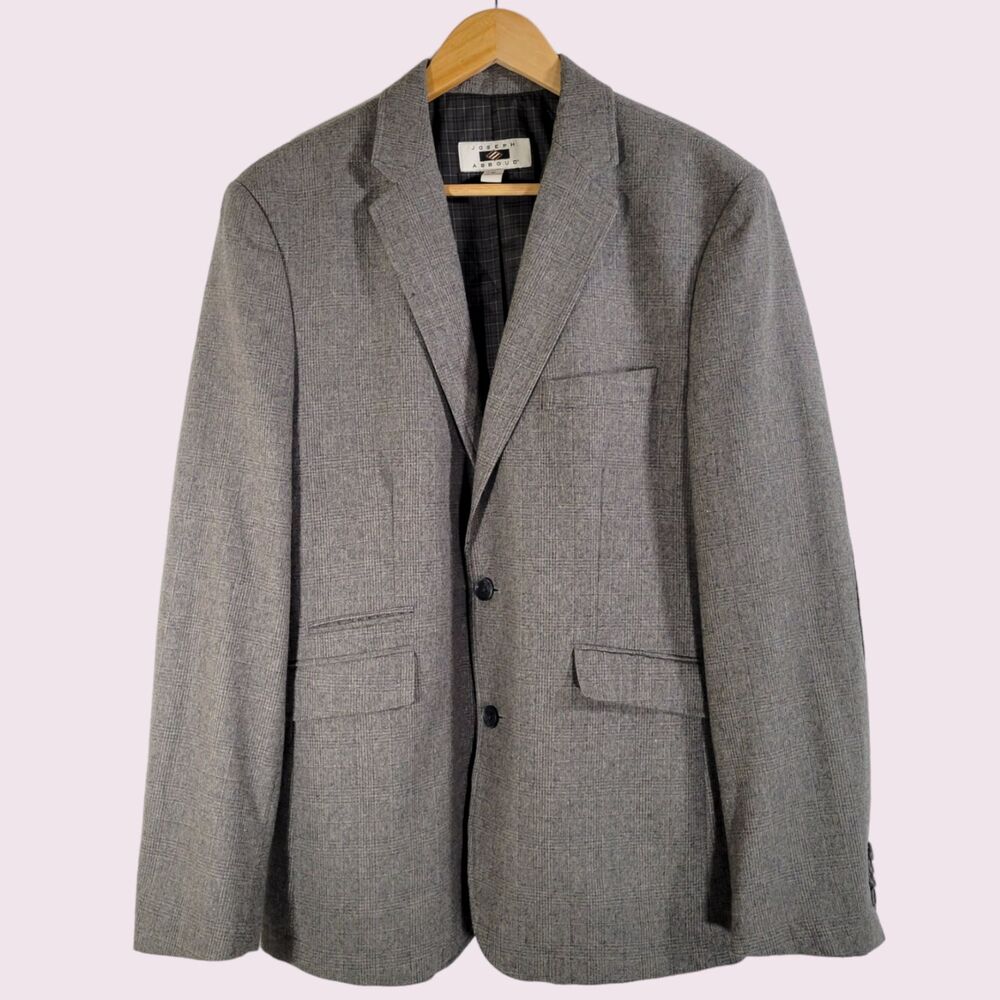 JOSEPH ABBOUD Wool Gray Glen Plaid Sports Coat Jacket Sz M Elbow Patch Blazer